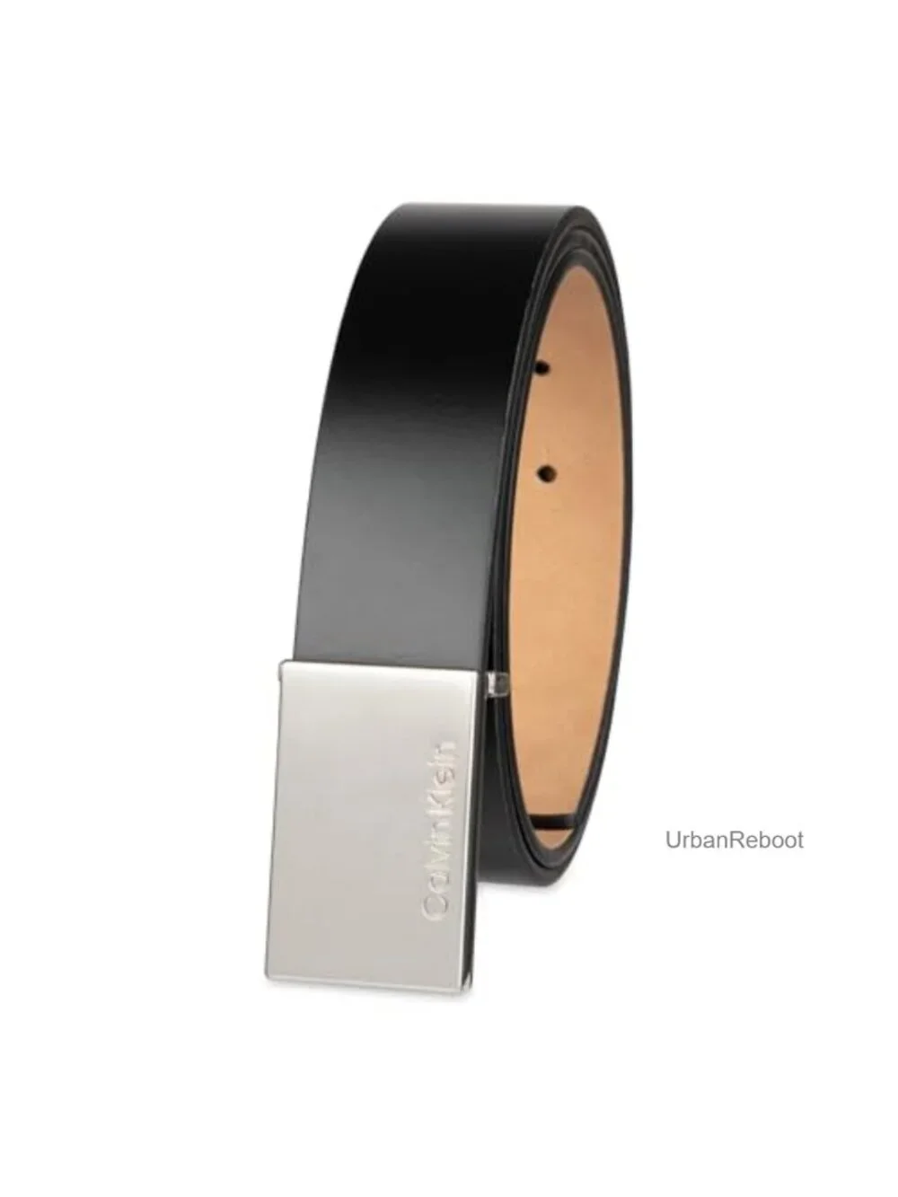 Calvin Klein Men's Leather Dress Belt - Plaque Buckle, 1.4